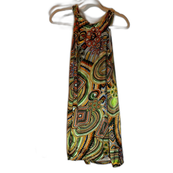 Jade Melody Tam Dress S Silk Green Orange Geometric Print Chain Strap RetroGlam - Picture 3 of 5